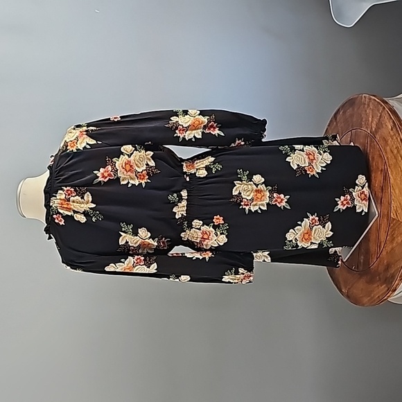 LOFT Long Sleeve Black Flower Midi Dress - Picture 3 of 6